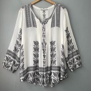 Daniel Rainn Top Size XL Black White Boho Chic Pintuck Renaissance Romantic